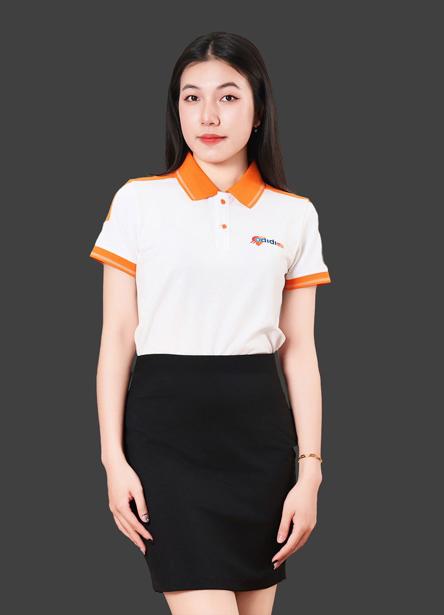Áo đồng phục công ty ADIDI màu trắng phối cam