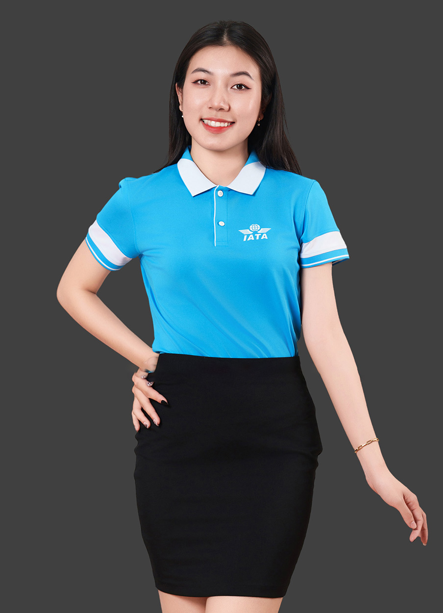 Áo đồng phục công ty có cổ IATA màu xanh dương