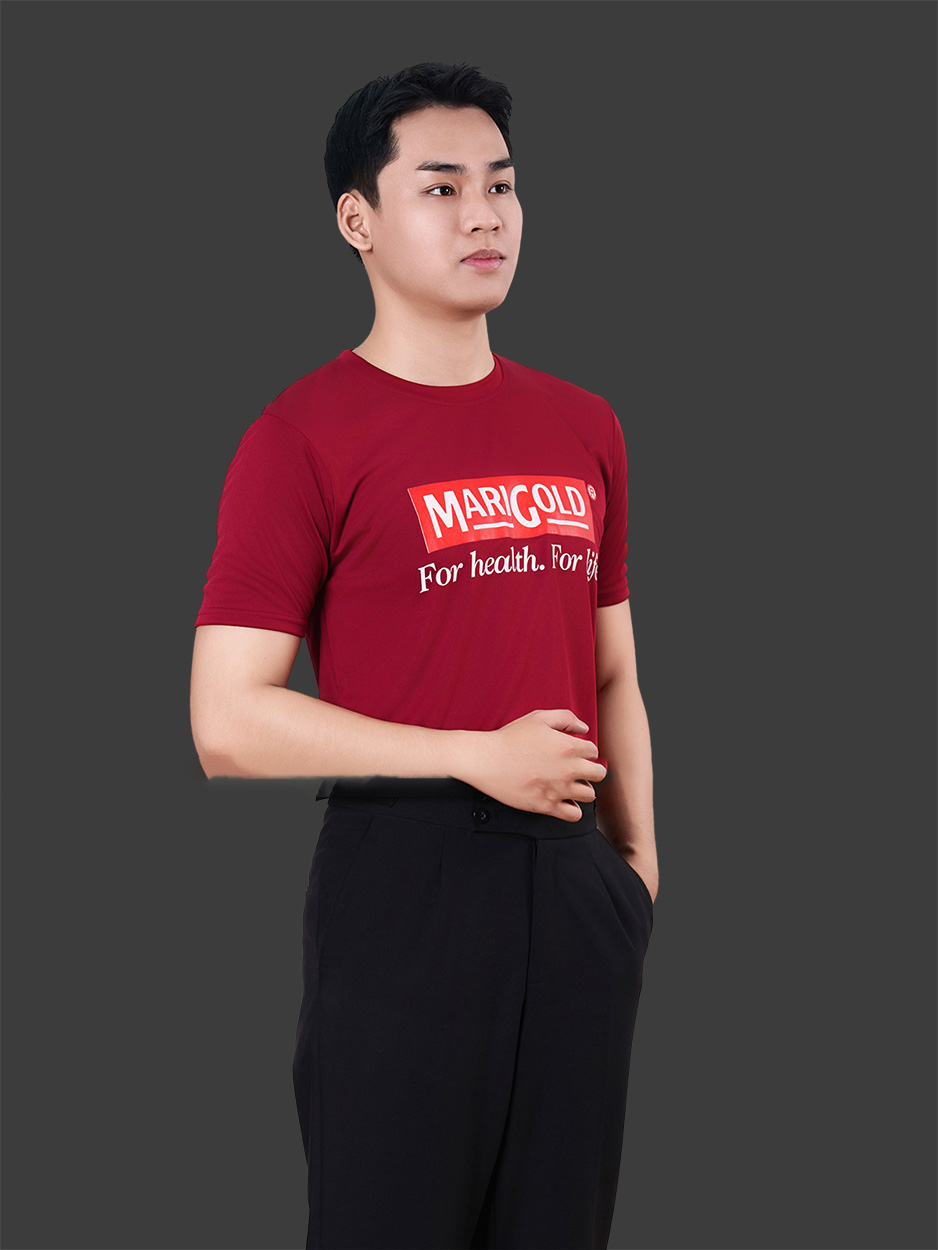Áo đồng phục công ty cổ tròn màu đỏ đô