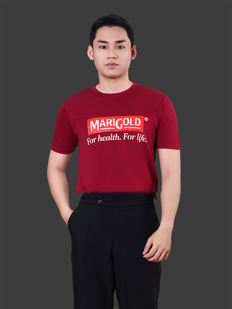 Áo đồng phục công ty cổ tròn màu đỏ đô