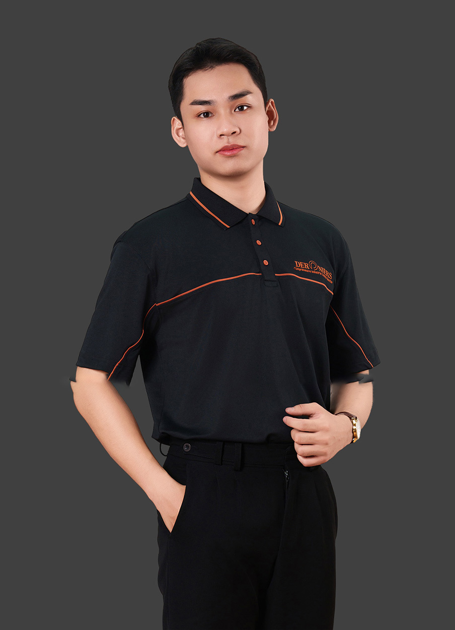 Áo đồng phục công ty màu đen phối viền cam