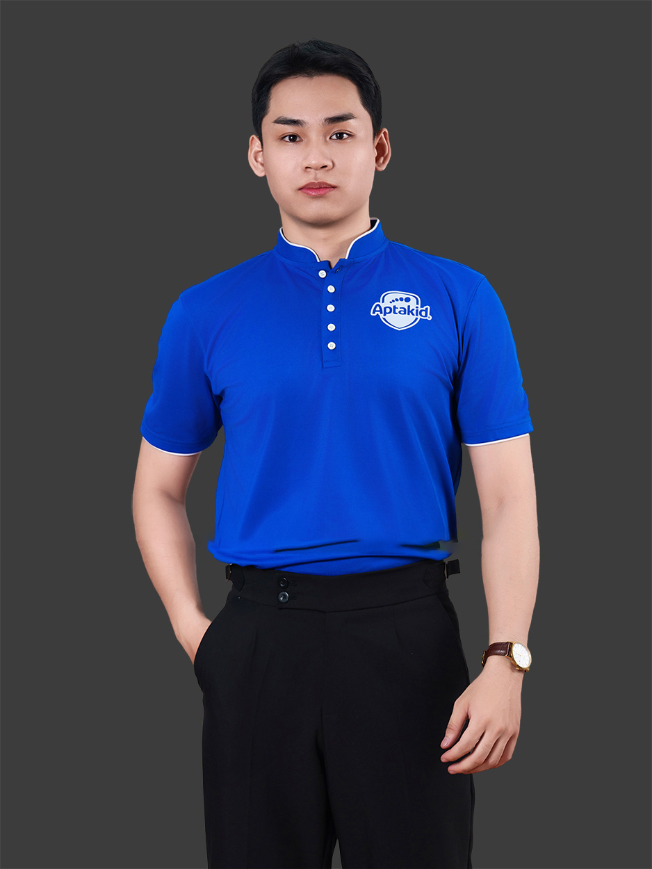 Áo đồng phục công ty nam cổ tàu màu xanh bích