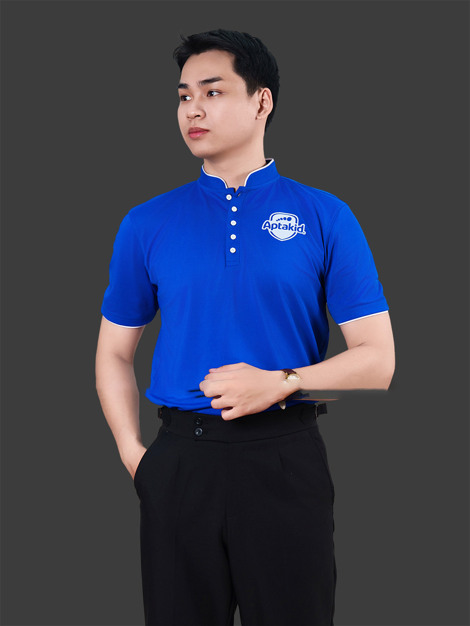 Áo đồng phục công ty nam cổ tàu màu xanh bích