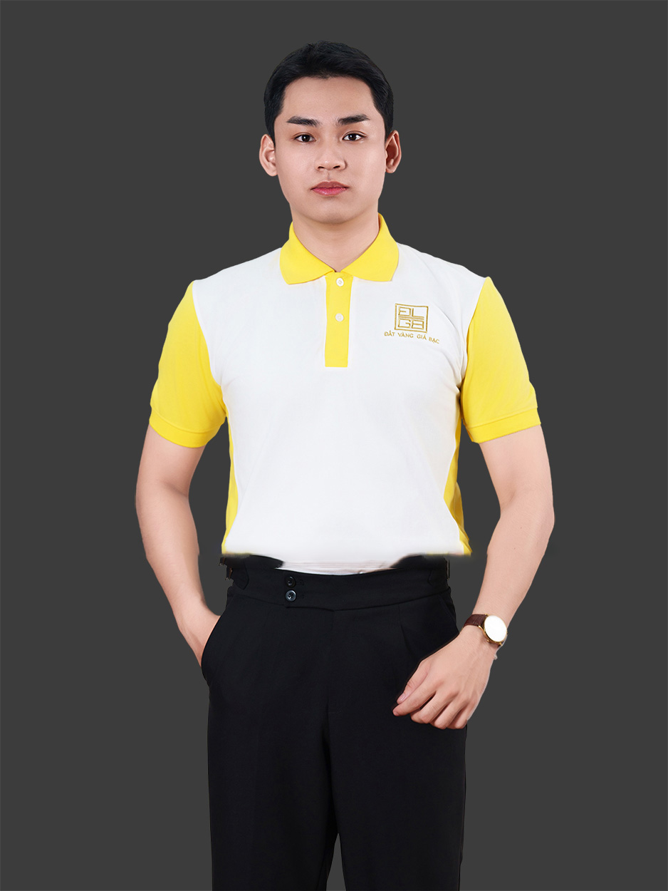 Áo đồng phục Đất Vàng Giá Bạc màu trắng phối vàng