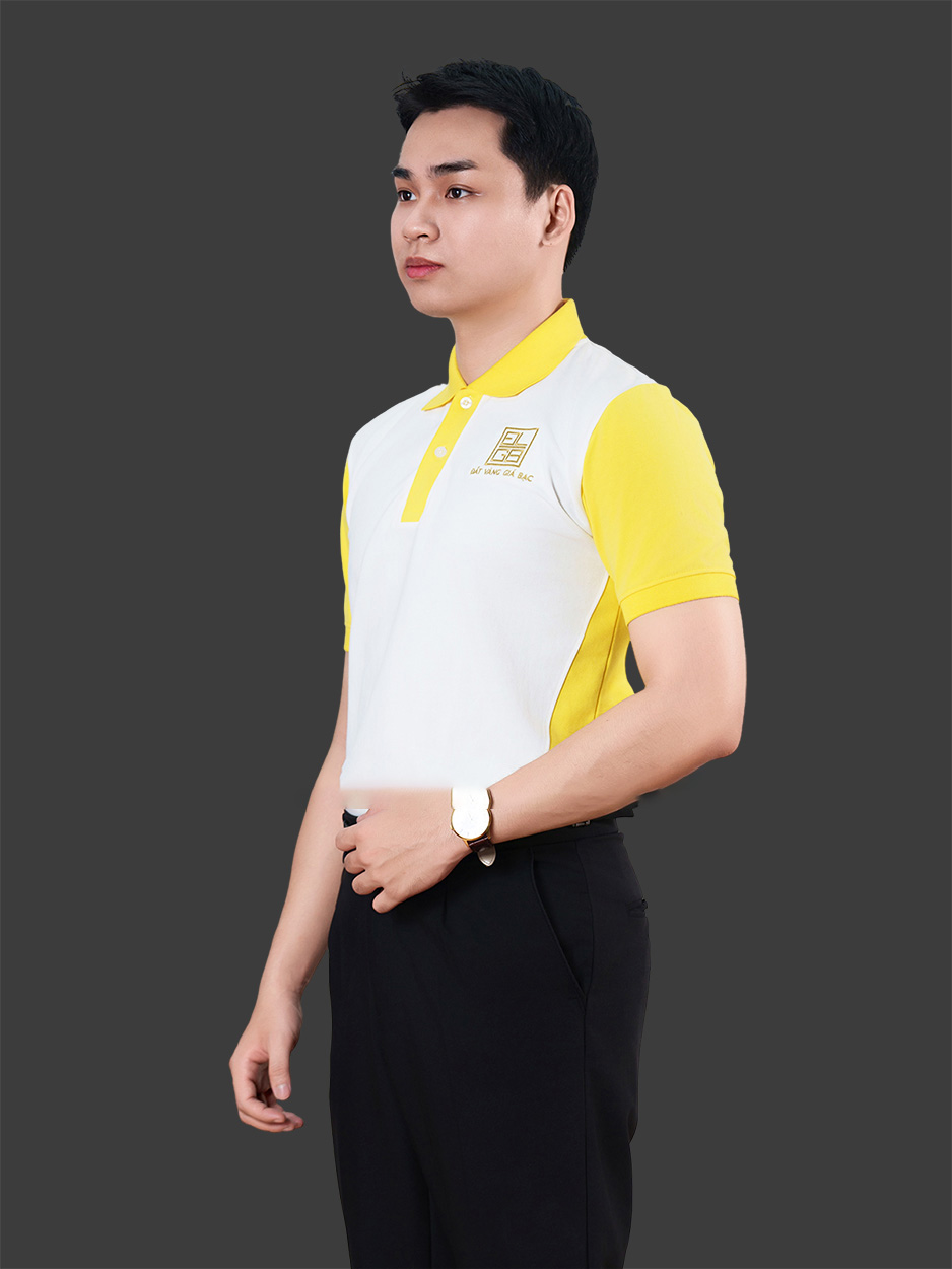 Áo đồng phục Đất Vàng Giá Bạc màu trắng phối vàng