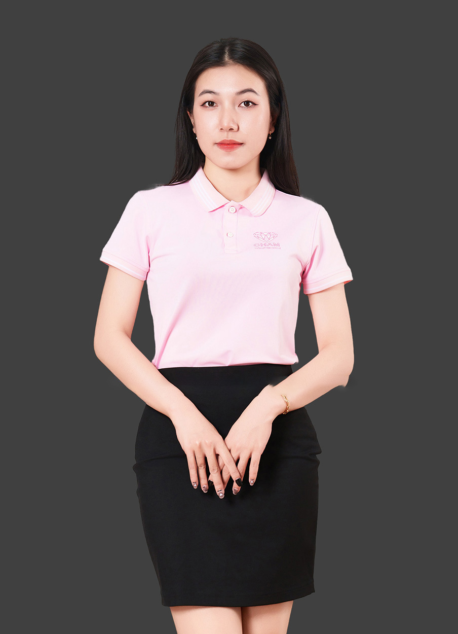 Áo phông đồng phục màu hồng in logo