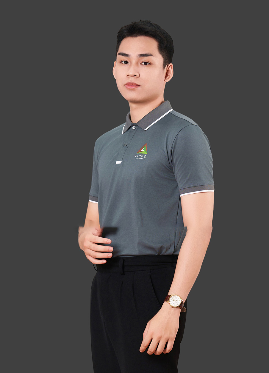 Áo phông đồng phục TIPCO màu xám phối bo viền trắng