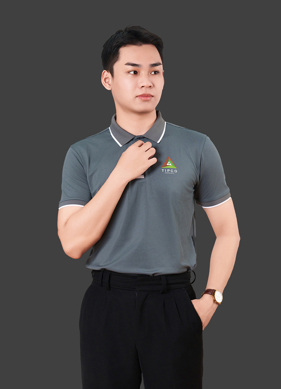 Áo phông đồng phục TIPCO màu xám phối bo viền trắng