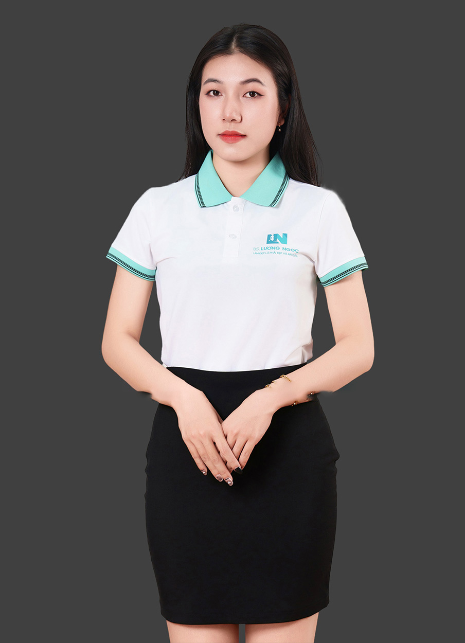Áo polo đồng phục công ty màu trắng phối bo xanh ngọc