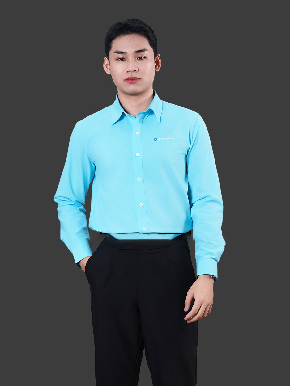 Áo Sơ Mi Đồng Phục Công Sở Tay Dài Màu Xanh Dương