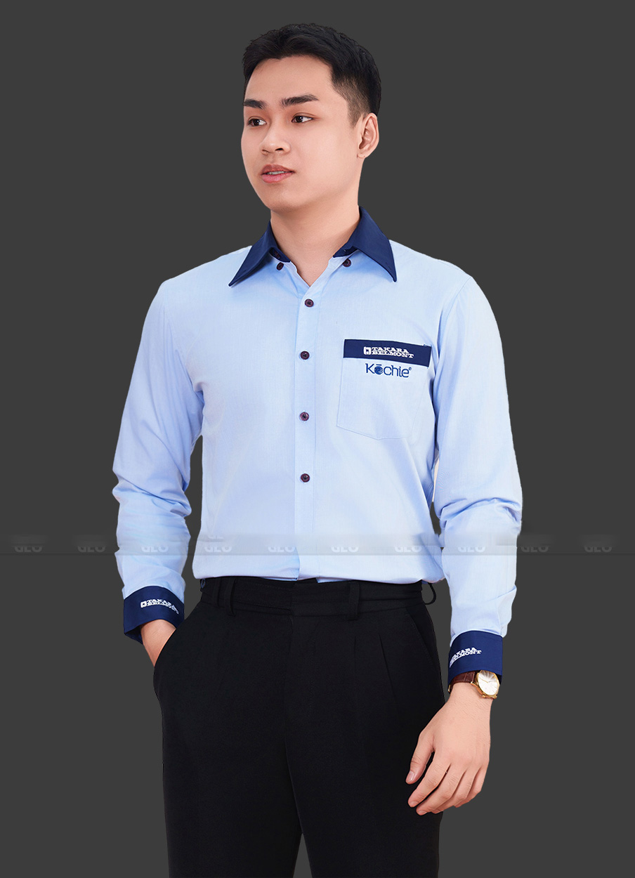 Áo Sơ Mi Đồng Phục Công Sở  Tay Dài Màu Xanh Nhạt