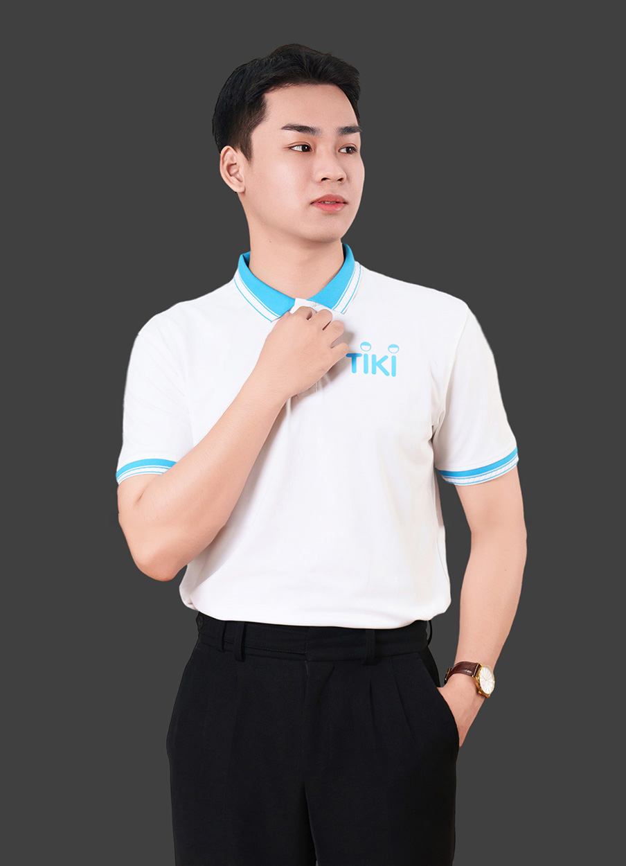Áo thun phông đồng phục màu trắng phối xanh da trời ATU20027