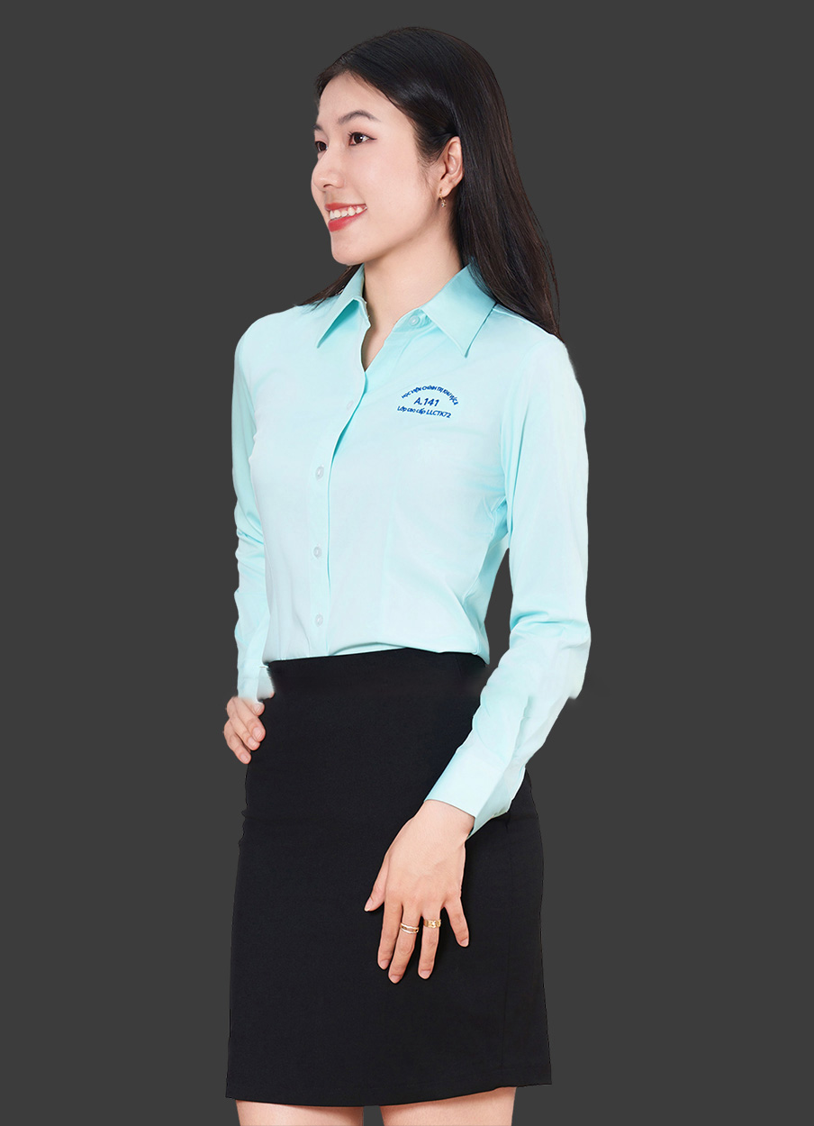 Đồng phục áo phông văn phòng đẹp cao cấp xanh thiên thanh tay dài cho nhân viên