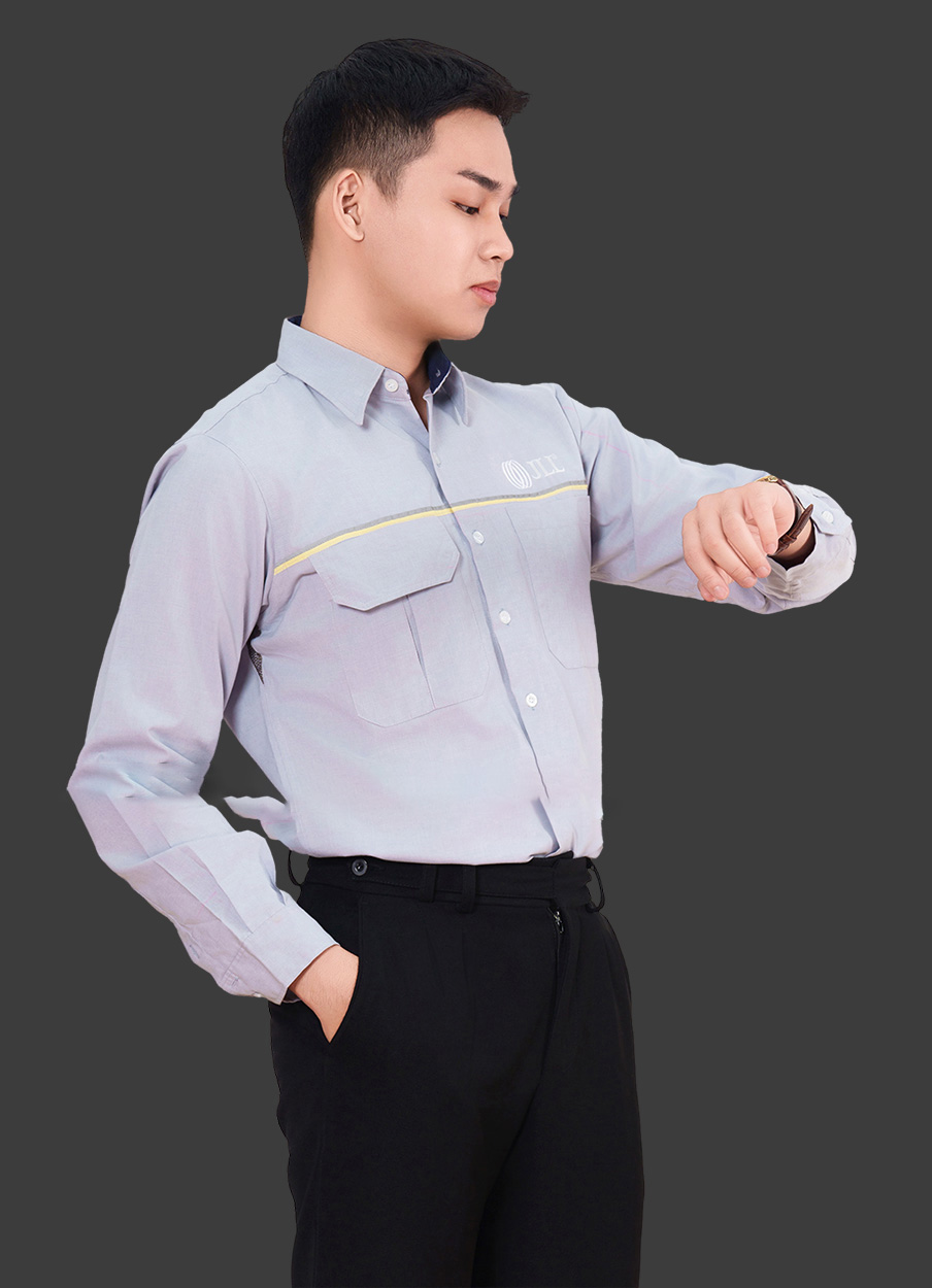 Đồng phục áo sơ mi công sở tay dài màu xám đậm