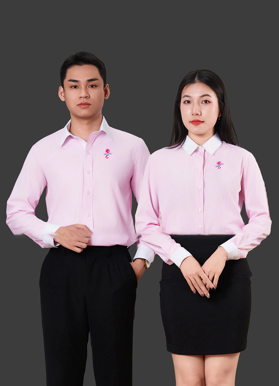 Đồng phục áo sơ mi công ty ALGEMARIN màu hồng phối trắng