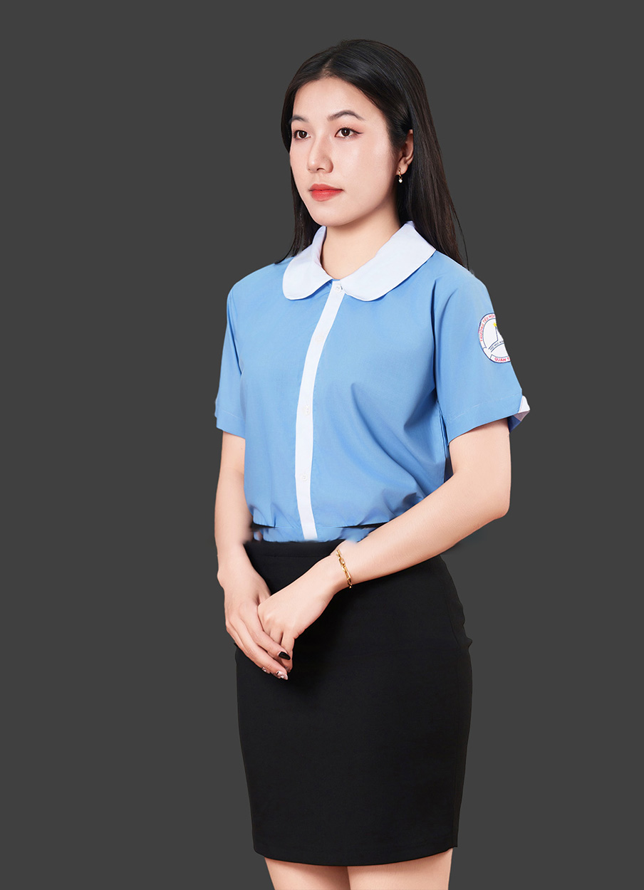 Đồng phục công sở áo sơ mi nữ màu xanh