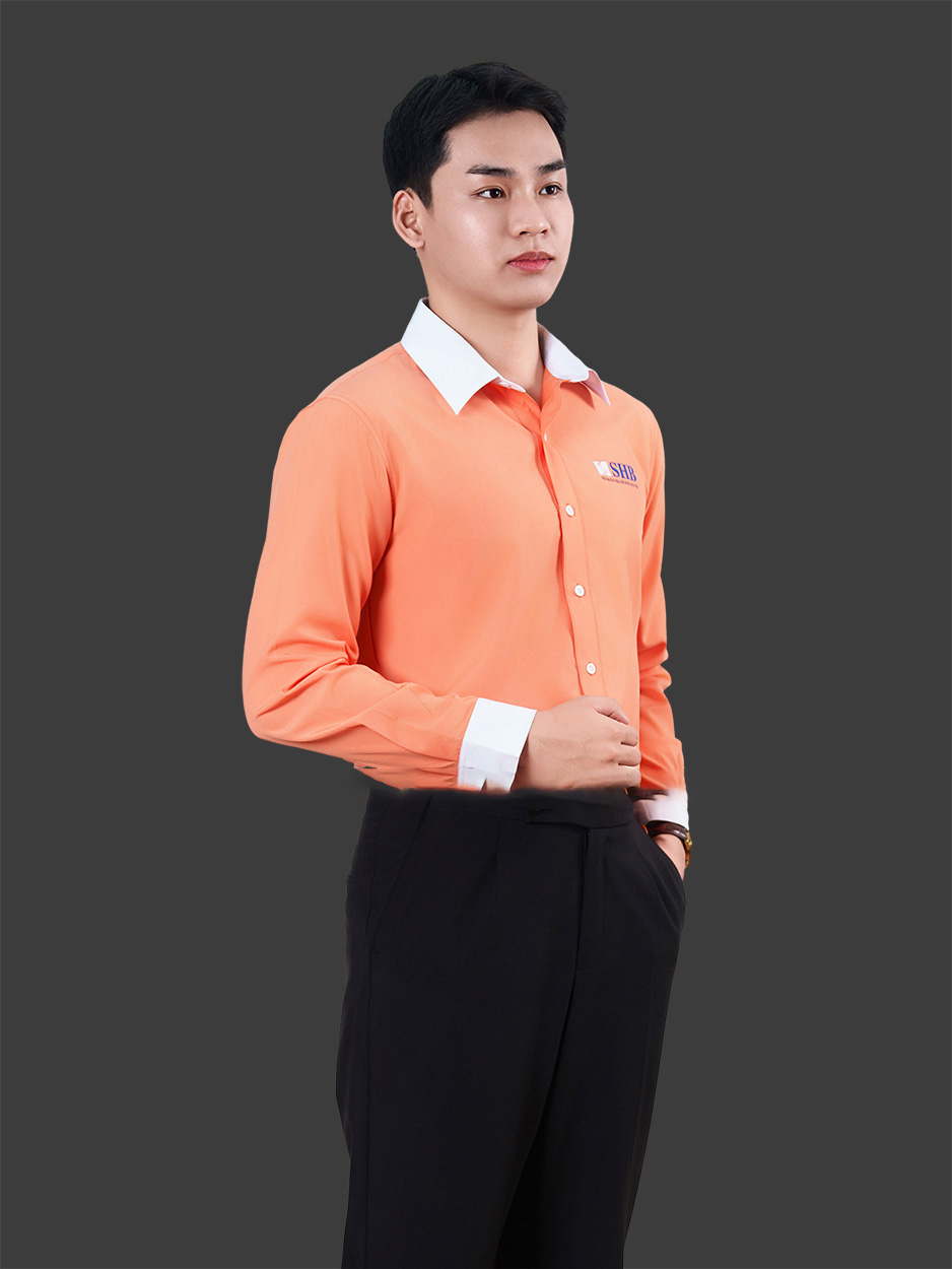 Đồng phục công sở sơ mi nam cao cấp màu cam phối quần tây đen