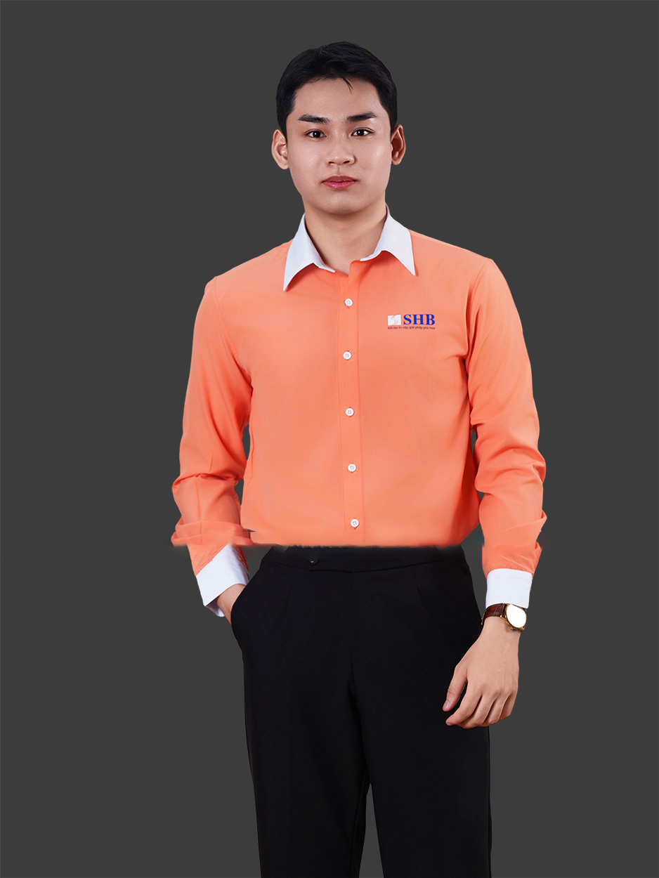 Đồng phục công sở sơ mi nam cao cấp màu cam phối quần tây đen