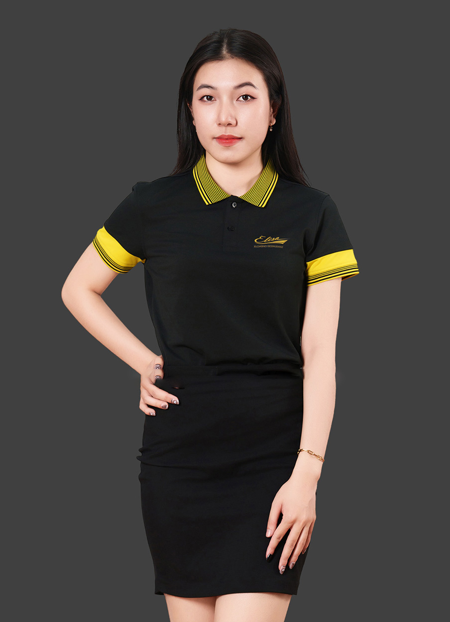 Đồng phục công ty có cổ màu đen phối vàng CTU20031