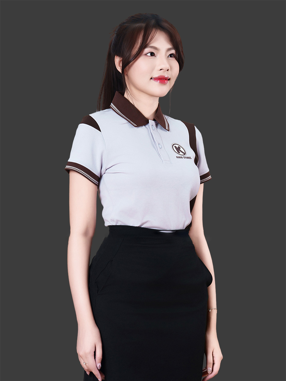 Đồng phục công ty cổ tròn màu xám trắng K Food Store ATU30018