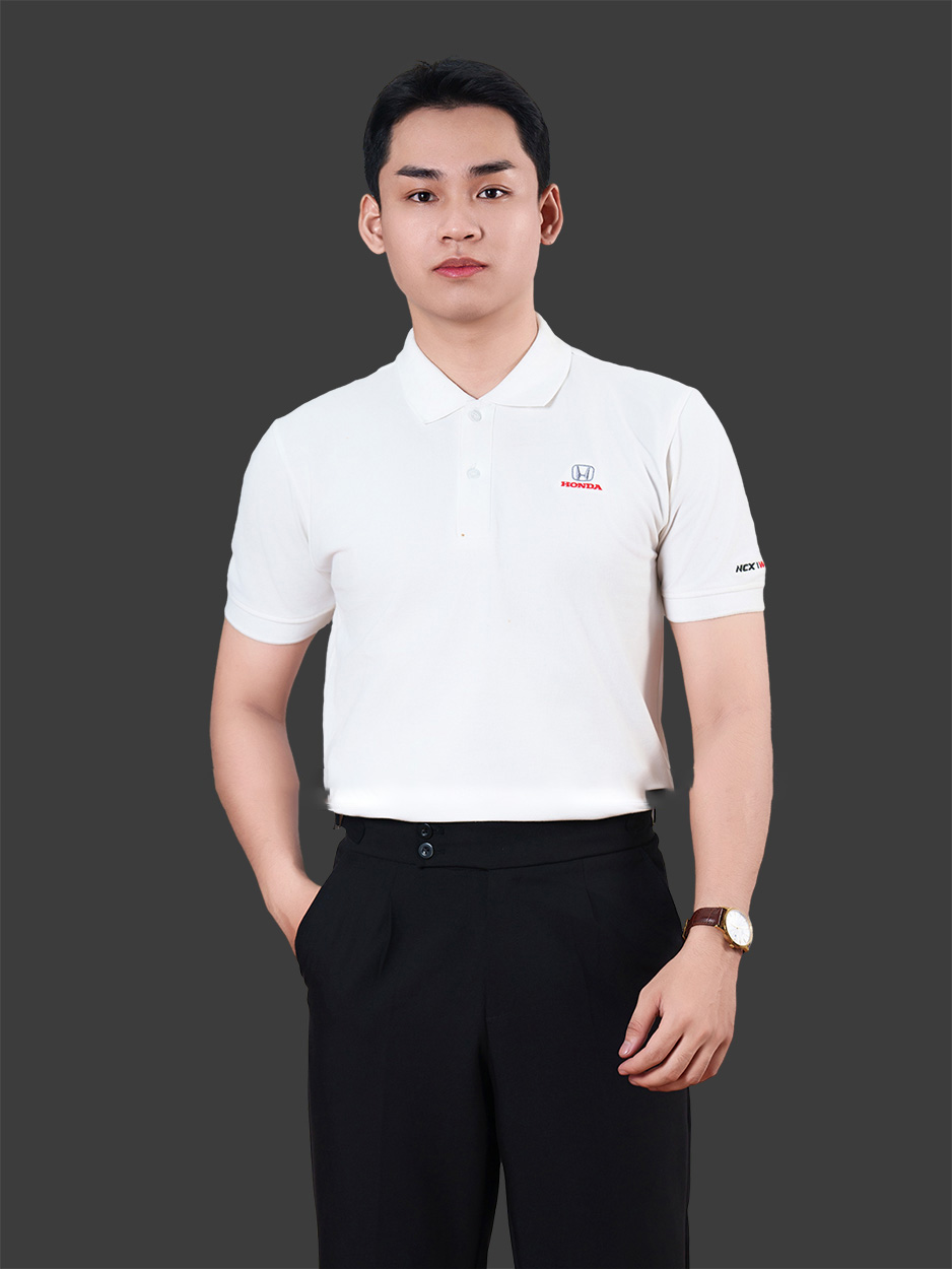 Đồng phục công ty màu trắng bo dệt