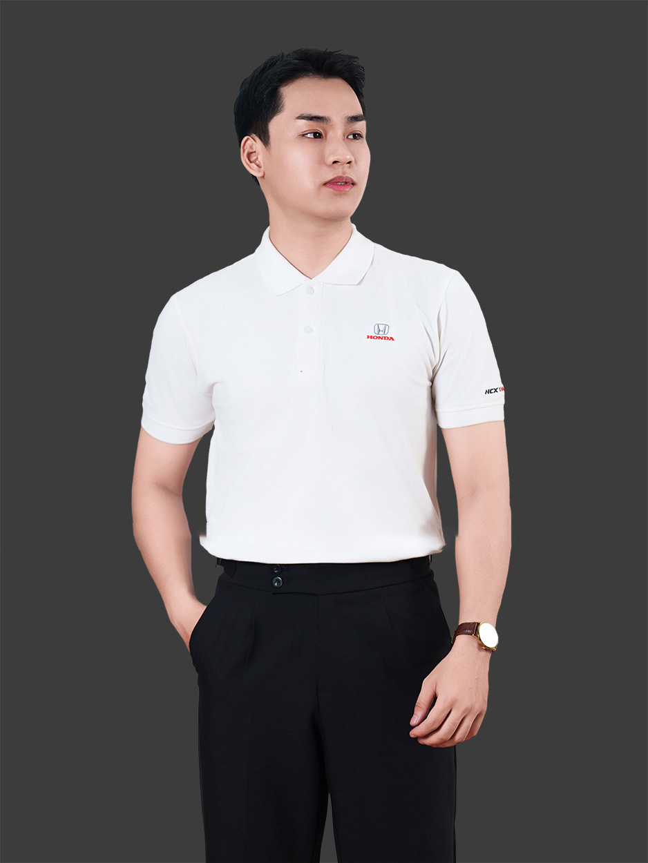 Đồng phục công ty màu trắng bo dệt