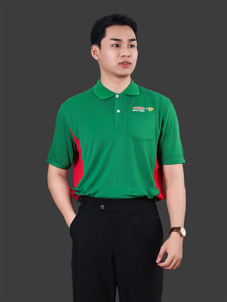 Đồng Phục Công Ty Màu Xanh Lá Phối Đỏ