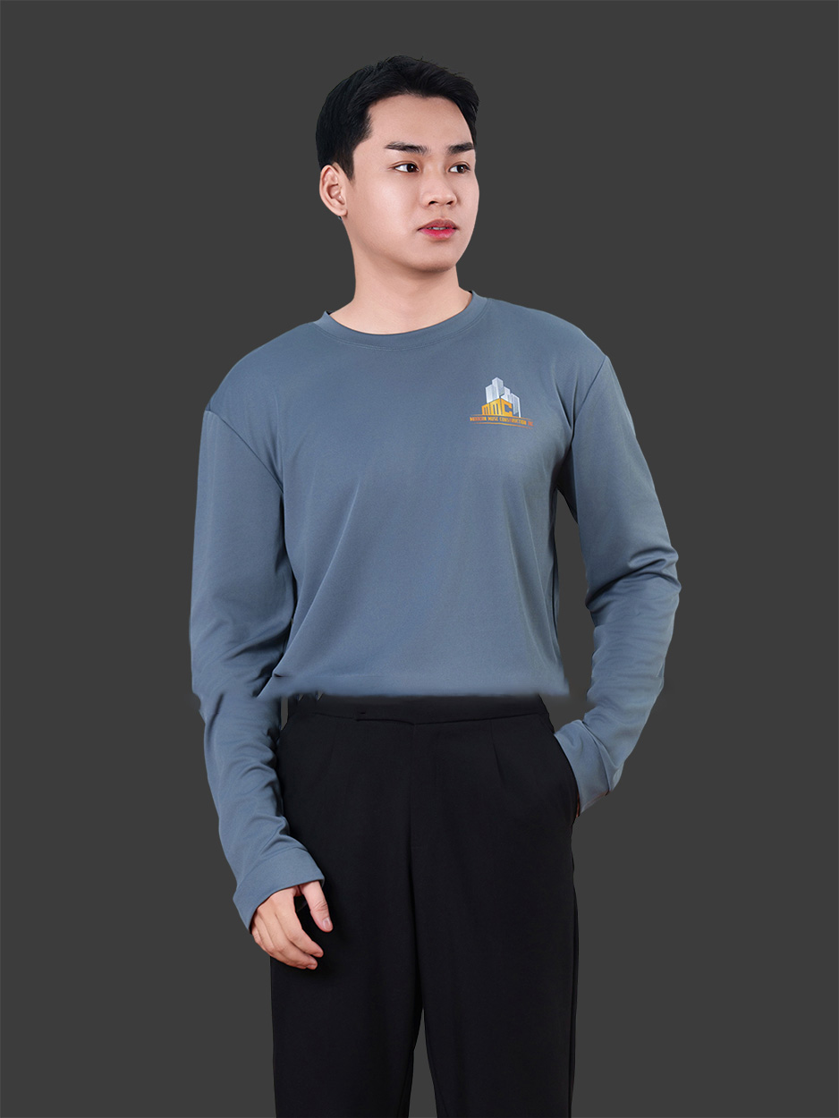 In áo đồng phục cổ tròn màu xám ATU30055