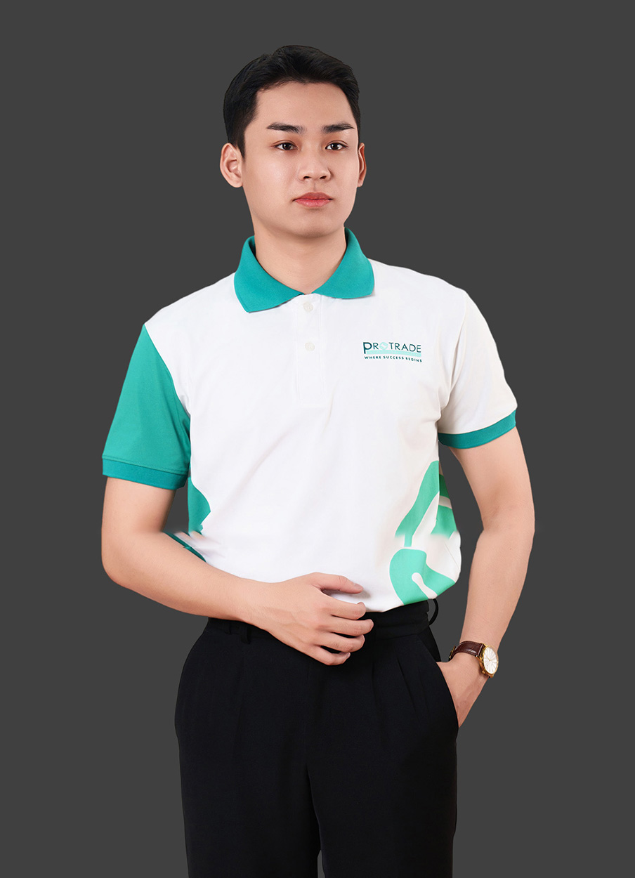 In áo đồng phục polo màu trắng phối xanh ATU20064
