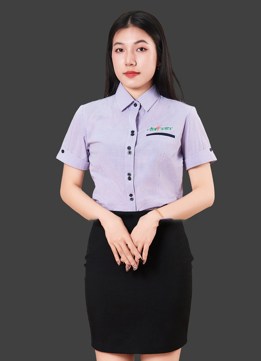 Áo sơ mi đồng phục công ty màu tím sọc caro