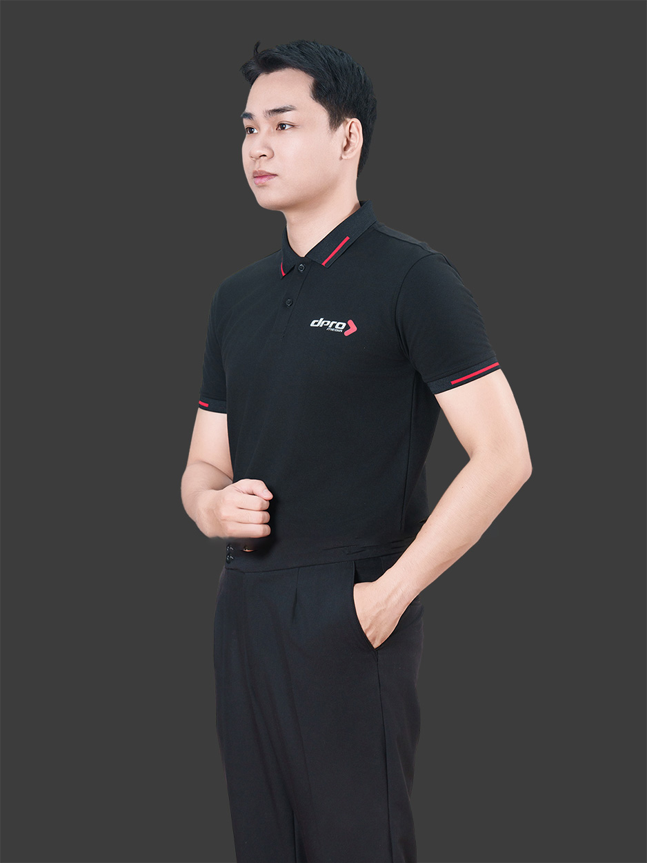 Mẫu áo đồng phục công ty có cổ màu đen thiết kế in đẹp ATU30014