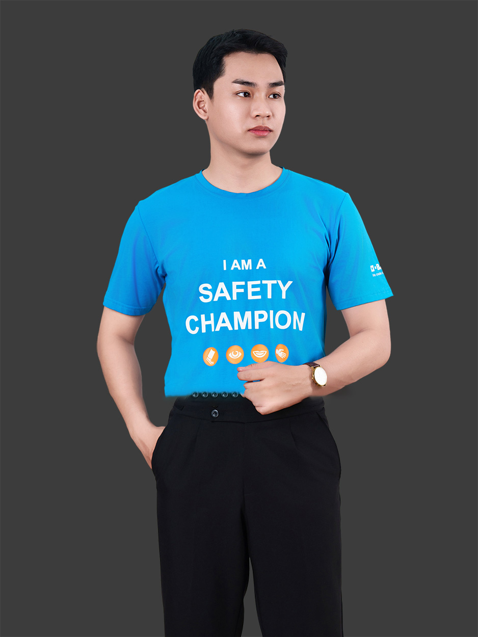 Mẫu áo đồng phục công ty có cổ Safety Champion màu xanh dương