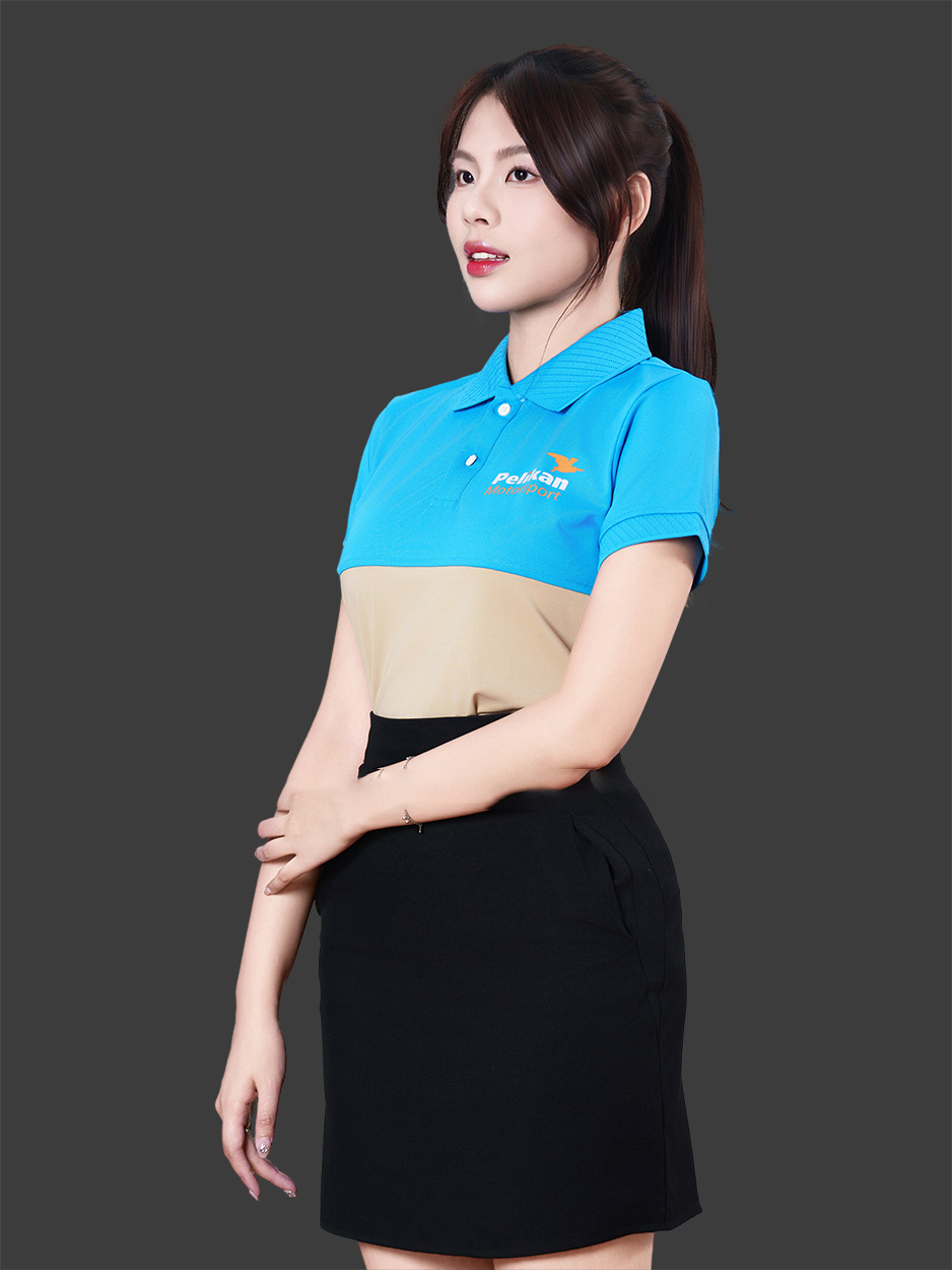 Mẫu áo đồng phục công ty màu xanh phối be cao cấp