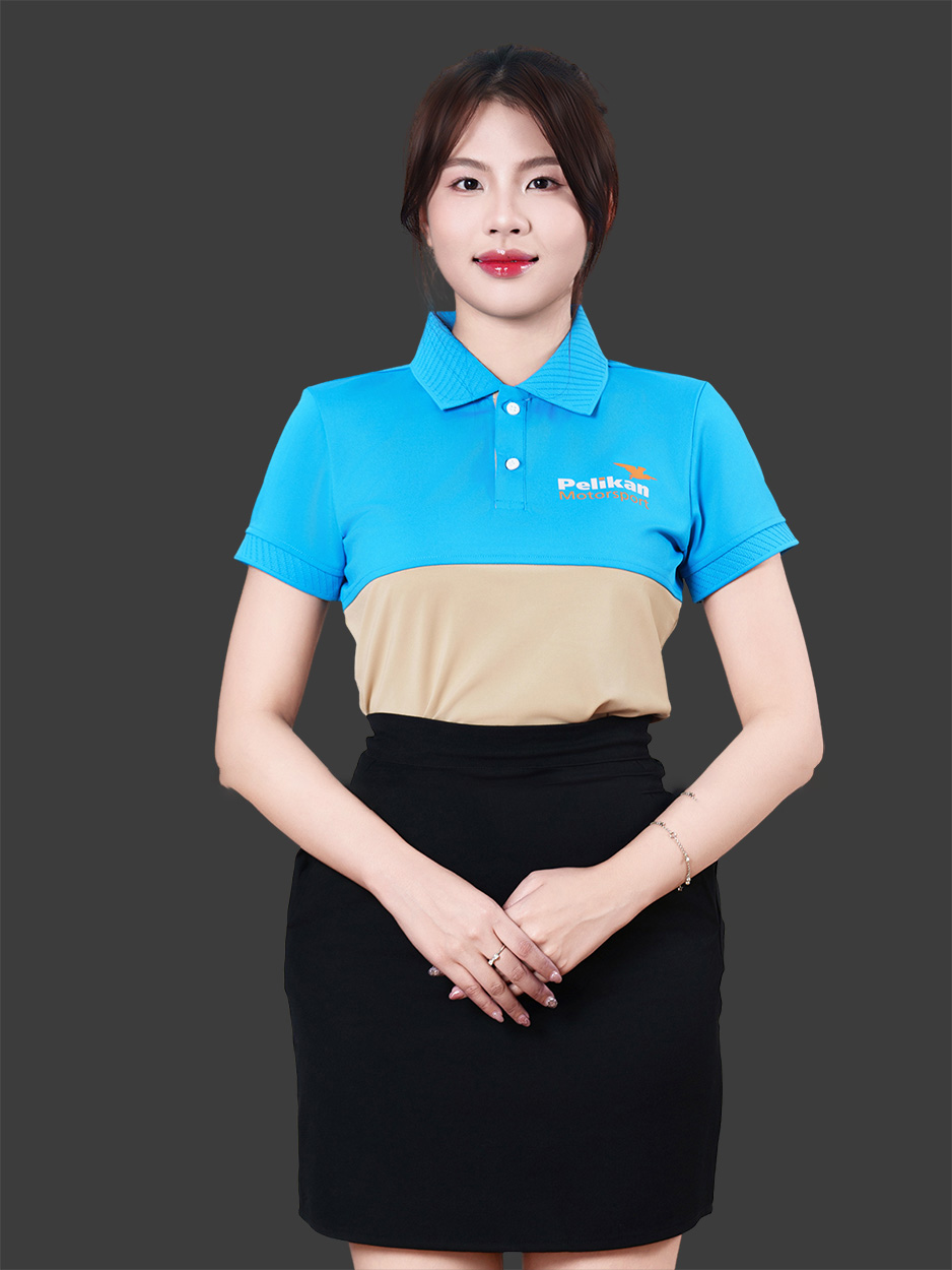 Mẫu áo đồng phục công ty màu xanh phối be cao cấp