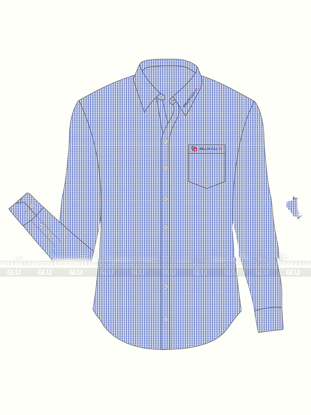 Sơ mi đồng phục xanh sọc thêu logo