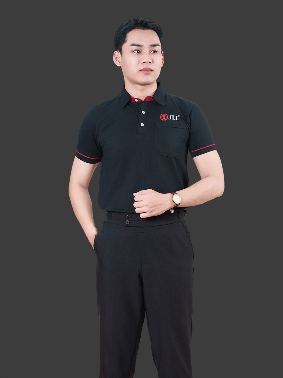 Mẫu áo thun đồng phục công ty màu đen cổ sơ mi