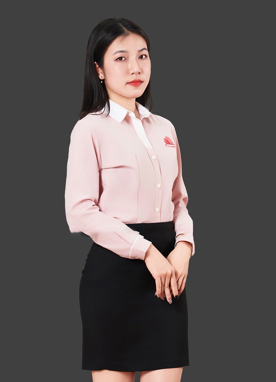 Mẫu đồng phục công sở áo sơ mi tay dài màu hồng phối trắng