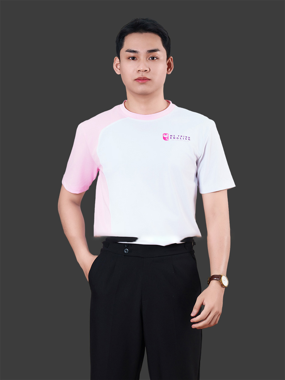 May áo thun công ty cổ tròn màu trắng hồng cao cấp