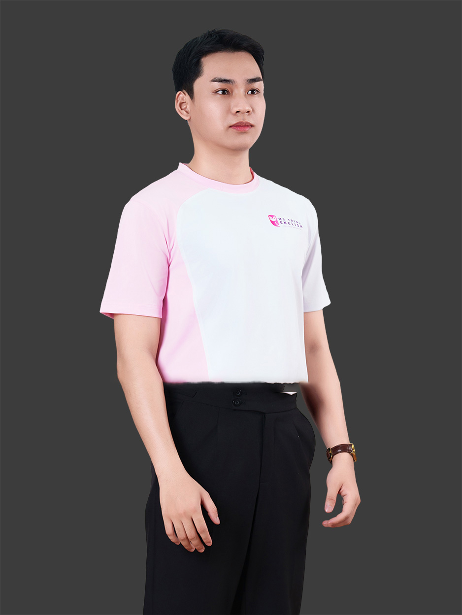 May áo thun công ty cổ tròn màu trắng hồng cao cấp