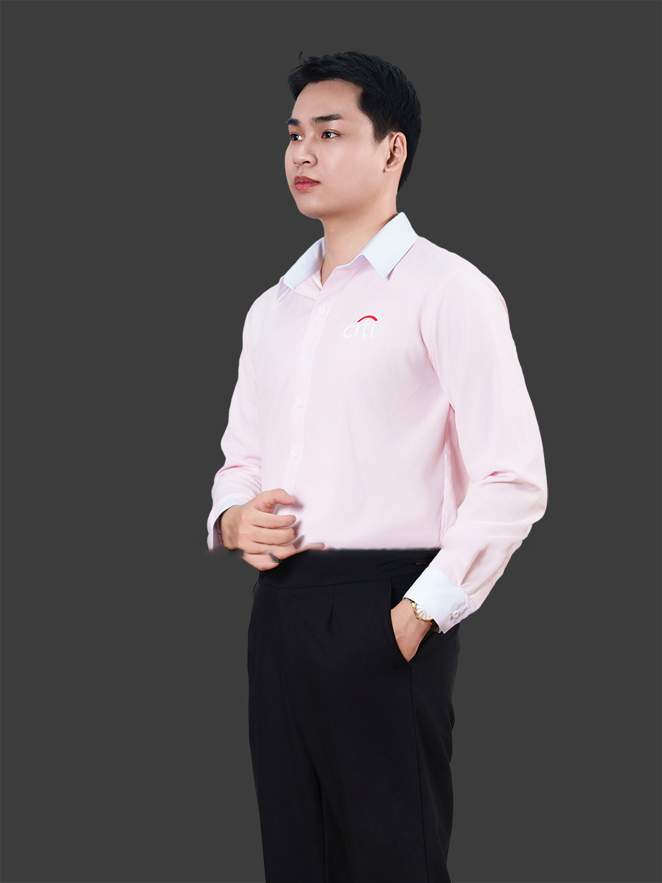 May đồng phục áo sơ mi công sở màu hồng nhạt phối trắng
