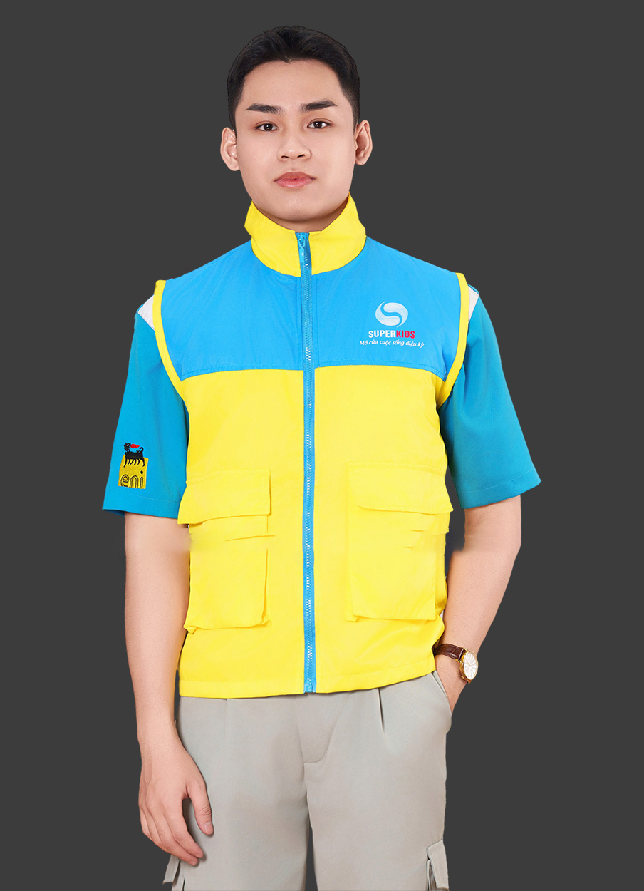 Quần áo bảo hộ công nhân lao động màu xanh dương, vàng