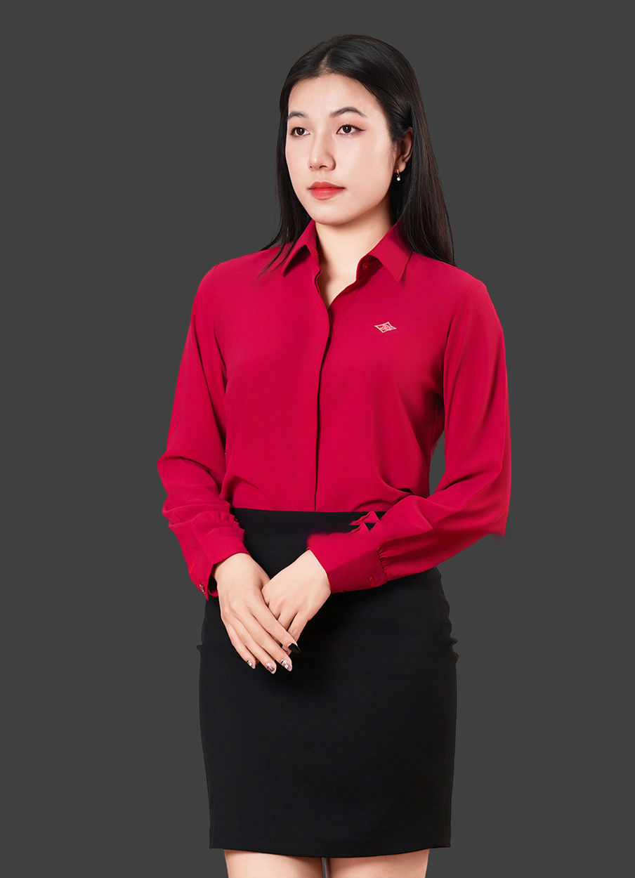 Sơ mi đồng phục tay dài màu đỏ logo in