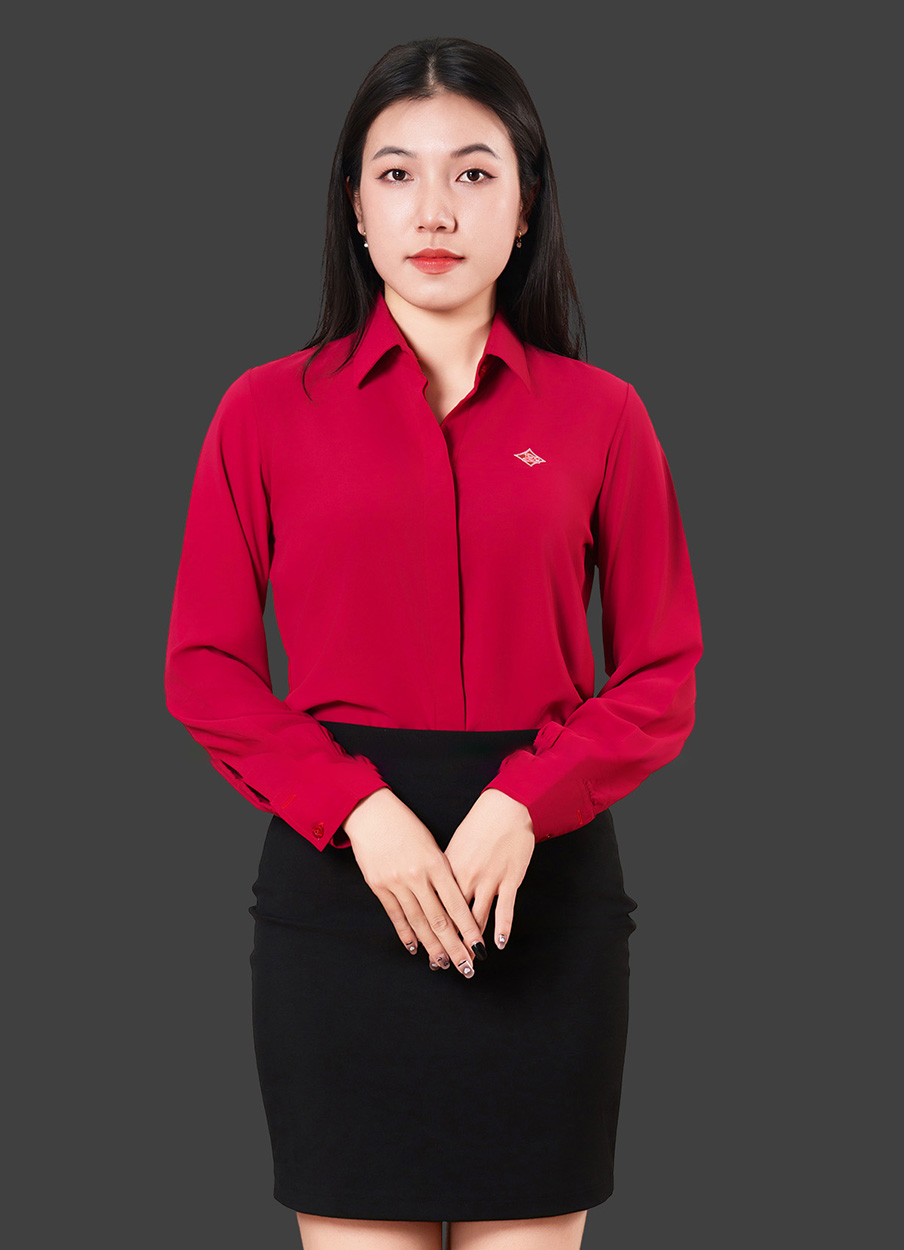 Sơ mi đồng phục tay dài màu đỏ logo in