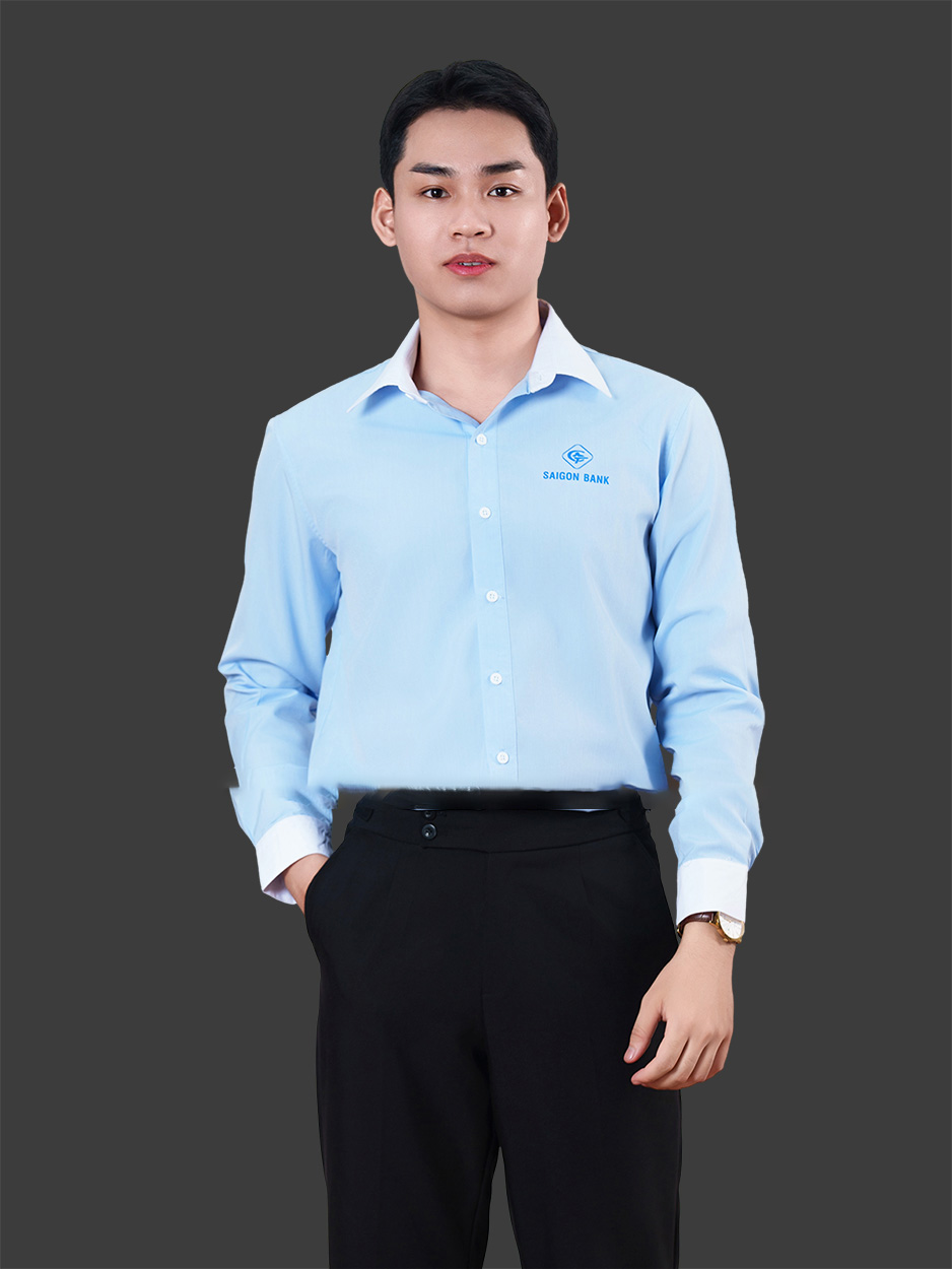 Xưởng may áo sơ mi đồng phục công sở màu xanh dương nhạt
